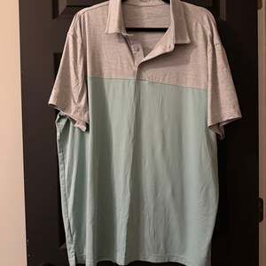 George Men's Gray-Green Colorblock Short Sleeve Polo Shirt